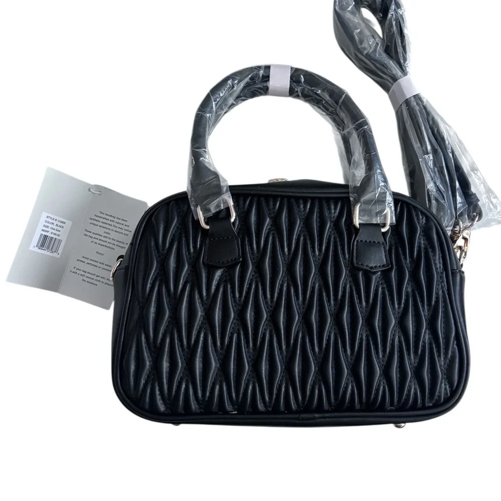 NWT VALENTINO ORLANDI Goth Black Quilted Textured Satchel w/ Crossbody Strap